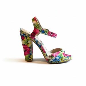 C Label floral Print Block Heel Sandals Multi Color Size 8.5 4 inch heal